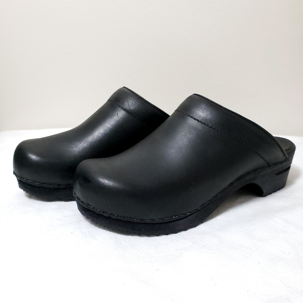 Sanita Black Chrissy Wooden Clogs